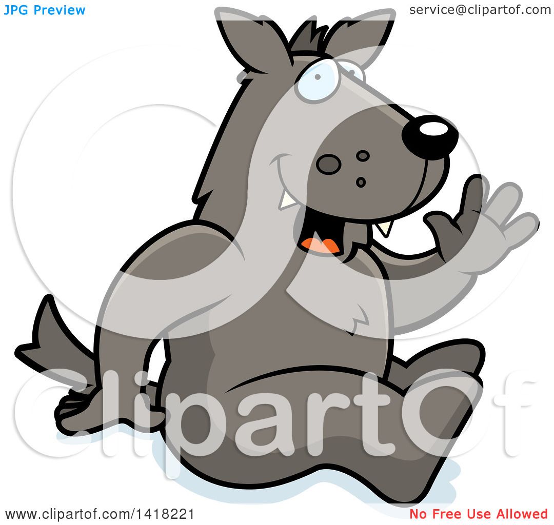 1080x1024 Cartoon Clipart Of A Happy Wolf Sitting And Waving