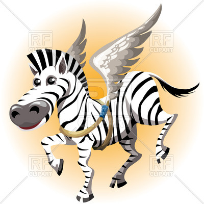 400x400 Funny Zebra Tries With Wings In Cartoon Style Royalty Free Vector