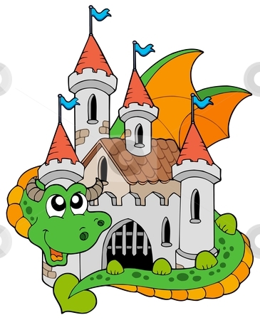 365x450 Dragon With Old Castle Stock Vector