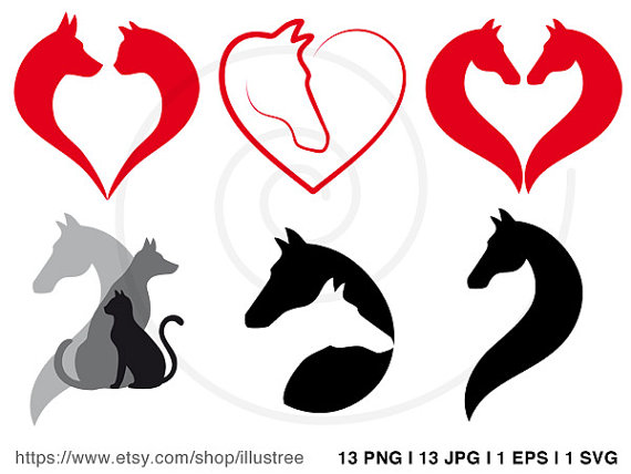 570x428 Horse, Cat And Dog Clip Art Set, Animal Digital Clipart, Pet Icons
