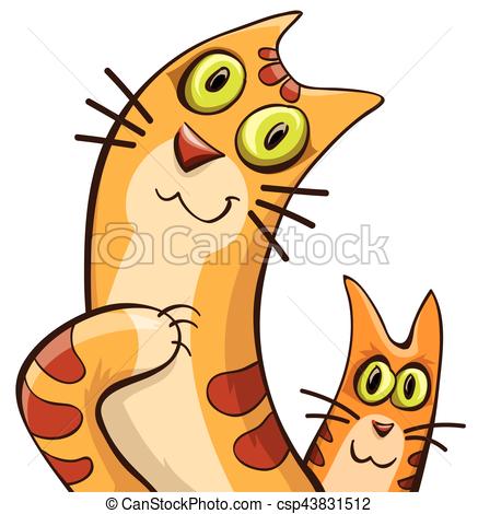 437x470 Cartoon Cat And Kitten, Abstract Vector Isolated On White Vector