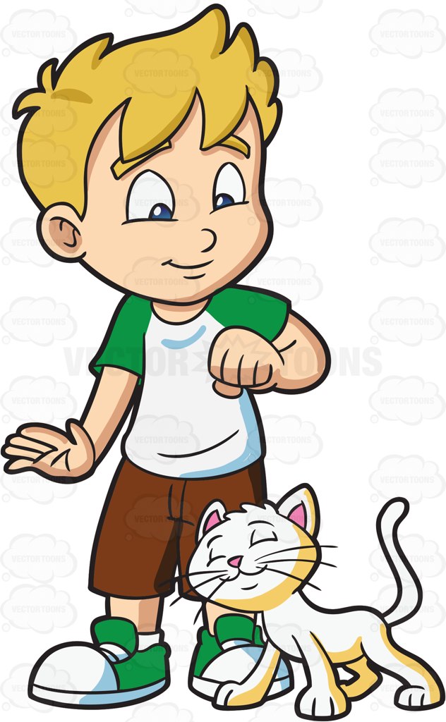 632x1024 A Boy Who Is Being Adored By His Pet Cat Cartoon Clipart Vector
