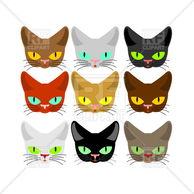 400x400 Cat Face Set Royalty Free Vector Clip Art Image