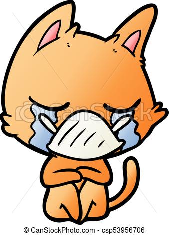 338x470 Crying Cartoon Cat Sitting Vector Clipart