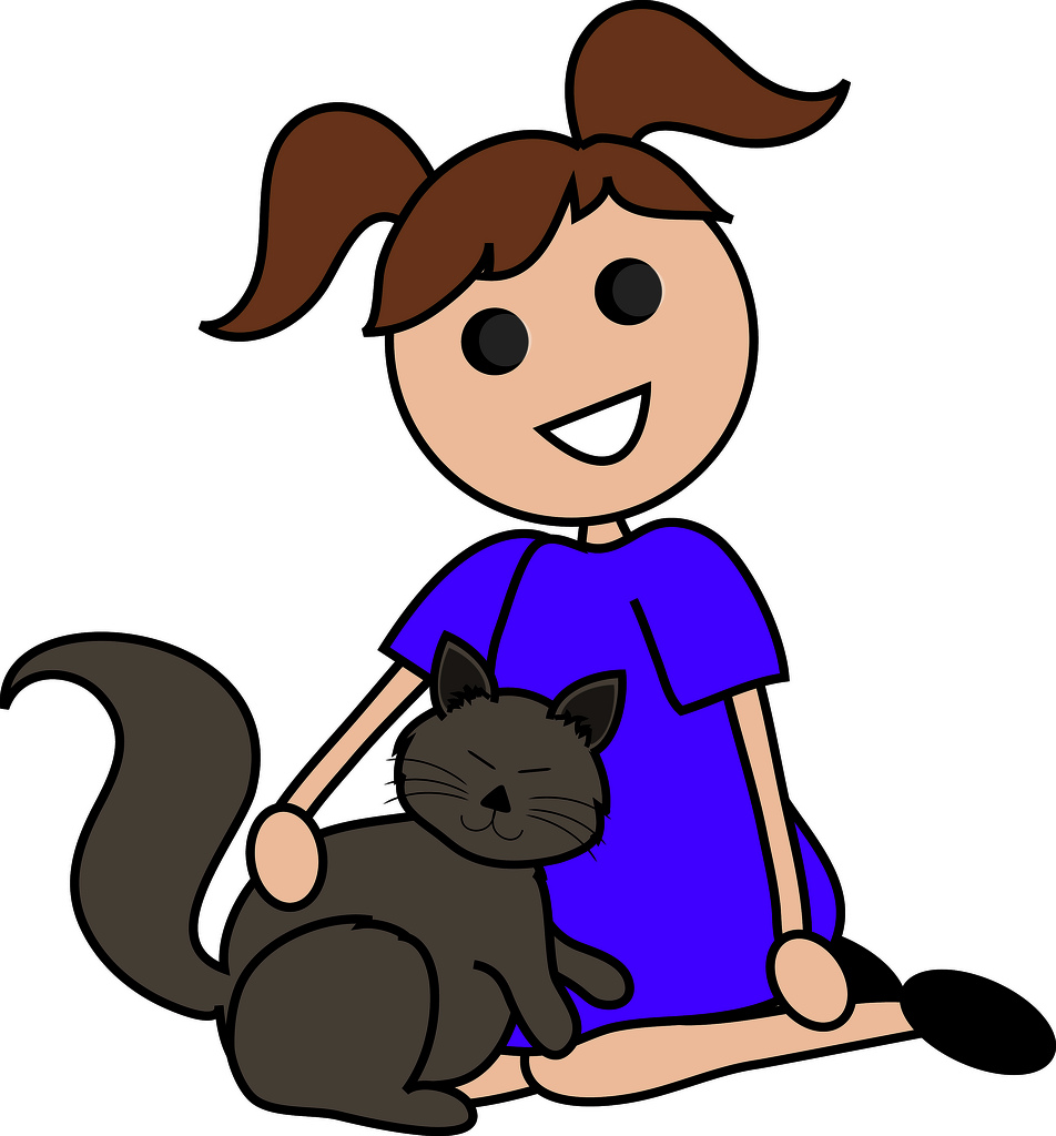 952x1024 Clip Art Illustration Of A Cartoon Girl Sitting With Her Cat