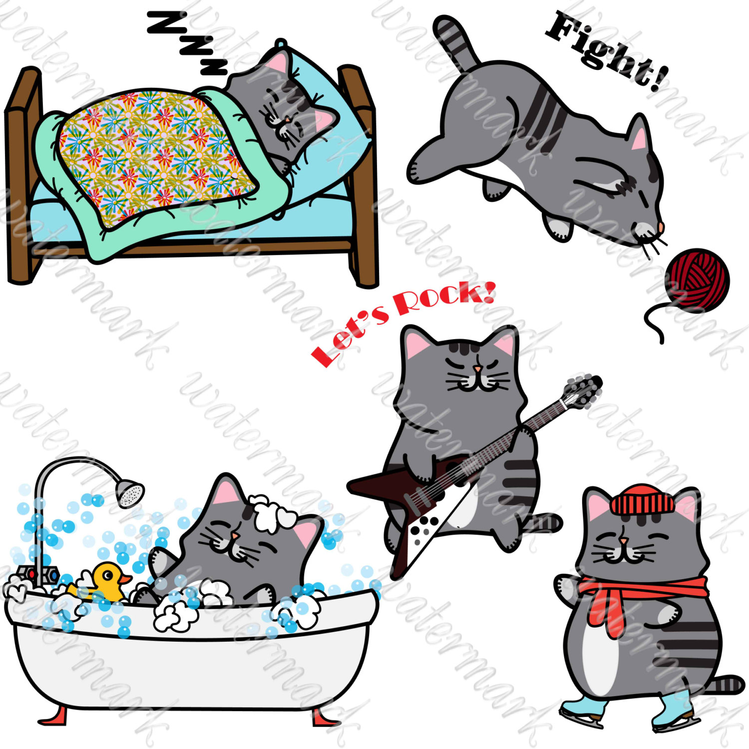 1500x1500 Kawaii Cats Clipart Cats Digital Hand Drawn Cats Clip Art Cat Clip