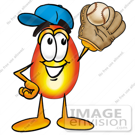 450x450 Clip Art Graphic Of A Fire Cartoon Character Catching A Baseball