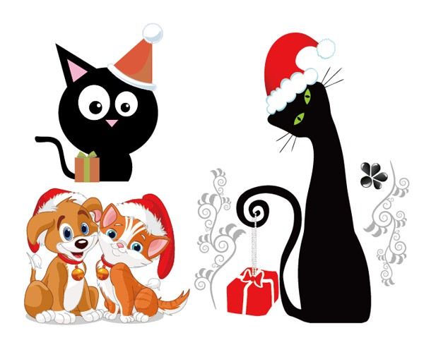 600x489 Lovely Christmas Cat Dog Vector Material Clip Art