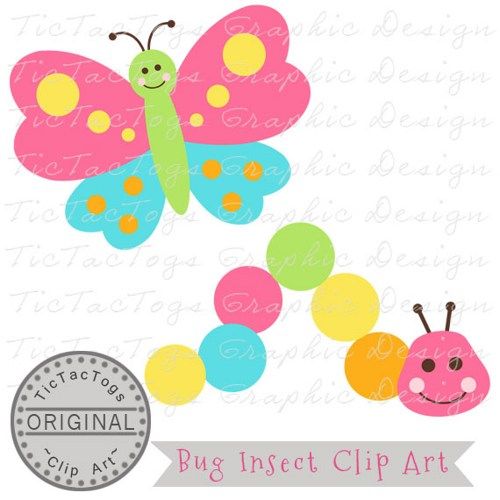 500x500 Bug Clip Art, Caterpillar Clipart, Butterfly Digital, Personal