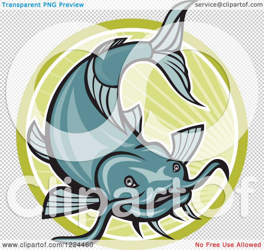 1080x1024 Clipart Of A Leaping Catfish Over A Green Circle Of Rays
