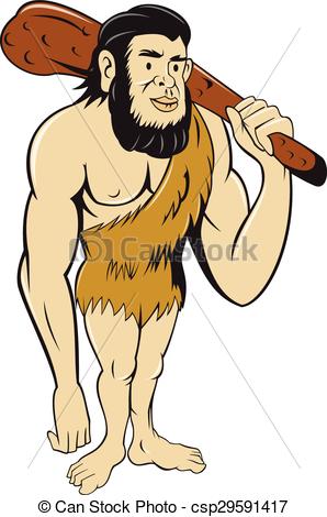 298x470 Caveman Neanderthal Man Holding Club Cartoon. Illustration