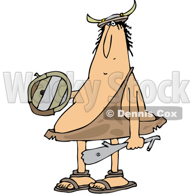 400x400 Clipart Of A Cartoon Chubby Caveman Warrior Holding A Club