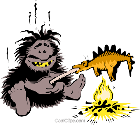 480x428 Caveman Cooking Dinner Royalty Free Vector Clip Art Illustration
