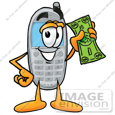 450x450 Cliprt Graphic Of Gray Cell Phone Cartoon Character Holding