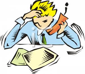 300x259 Clip Art Image A Businessman Talking On A Cell Phone And Rubbing