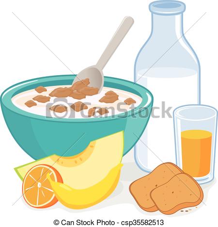 450x468 Breakfast. A Bowl Of Cereal, Bottle Of Milk, Juice, Toast