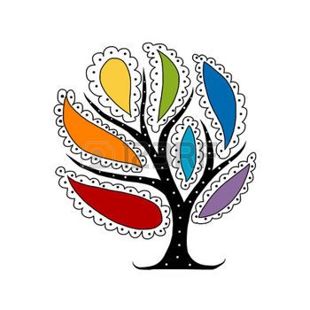 350x350 Chakra Art Tree With Colorful Petals For Your Design. Vector