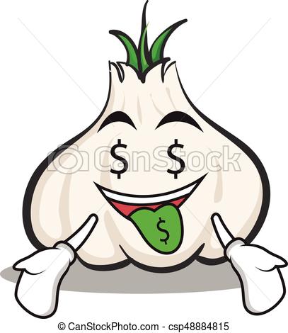 407x470 Money Mouth Garlic Cartoon Character Vector Illustration Vector