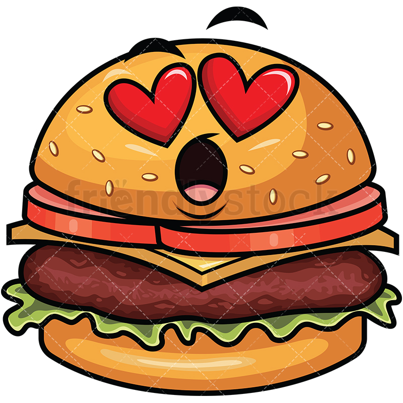 800x800 In Love Hamburger Emoji Cartoon Vector Clipart