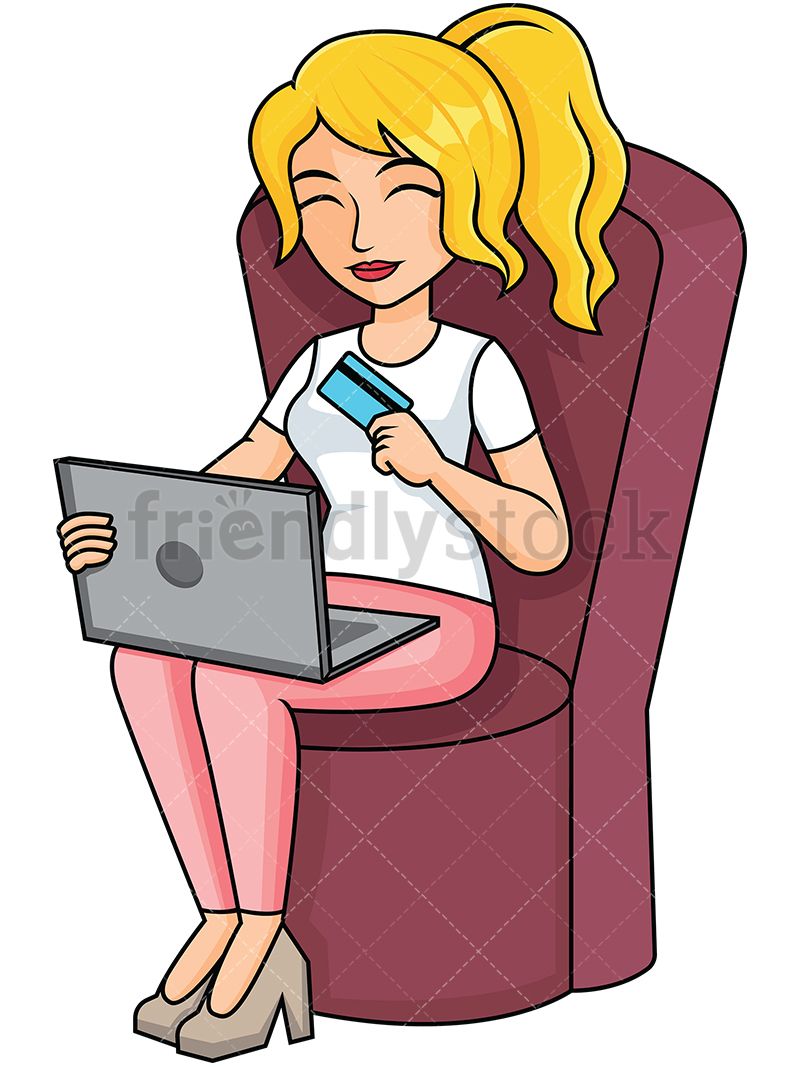 800x1067 Woman Holding Credit Card Shopping Online Vector Cartoon Clipart