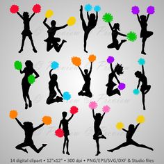 236x236 Silhouette Clip Art Picture Showing Cheerleaders Many Poses