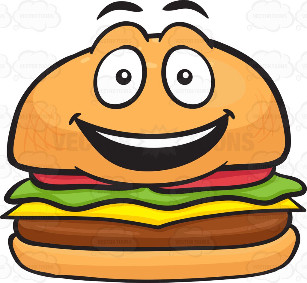 1024x942 Happy Cheeseburger With Delighted Look On Face Cartoon Clipart