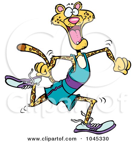 450x470 Clipart Of A Cartoon Cheetah Running With Its Tongue Hanging Out
