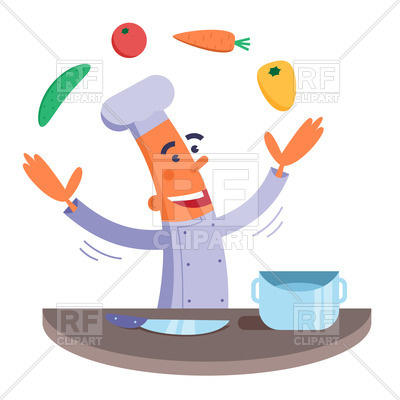 400x400 Funny Happy Chef Juggles With Vegetables Royalty Free Vector Clip