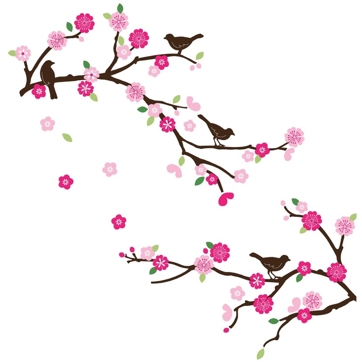 736x736 Drawn Cherry Blossom Bird
