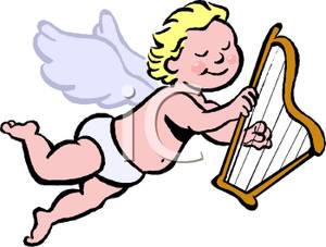 300x227 Clip Art Image A Cherub With A Harp