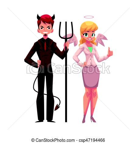 450x470 Female Angel, Male Devil Characters In Business Suits, Clip Art