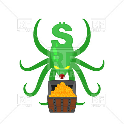400x400 Dollar Monster With Treasure Chest Royalty Free Vector Clip Art