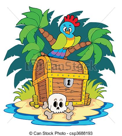 422x470 Pirate Island With Treasure Chest