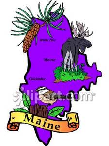 225x300 Purple State Of Maine With State Symbols The Moose, The Chickadee