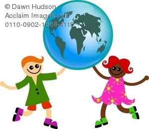 300x260 Clipart Illustration Of Two Diverse Happy Children Holding Up