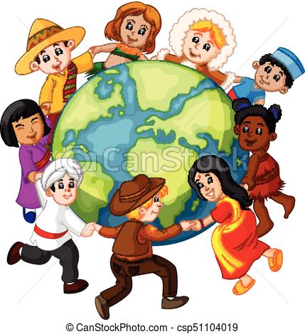 429x470 Illustration Of Children Holding Hands Around The World Vector