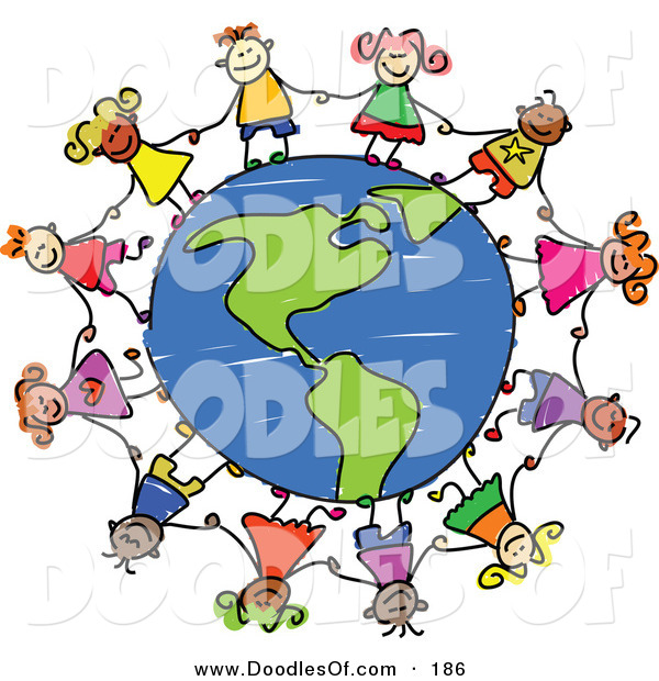 600x620 Vector Clipart Of A Childs Sketch Of Children Grasping Hands