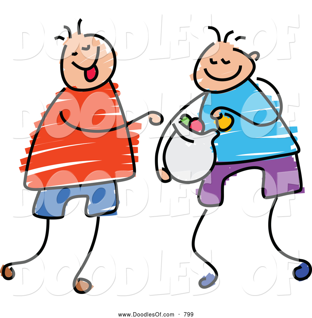 1024x1044 Vector Clipart Of A Doodle Of Boys Sharing Candy By Prawny