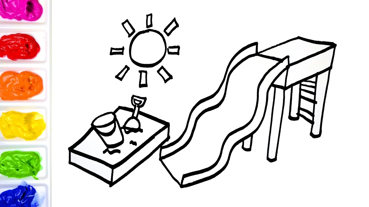 1280x720 Coloring Slide And Sandbox In The Park Colouring Pages