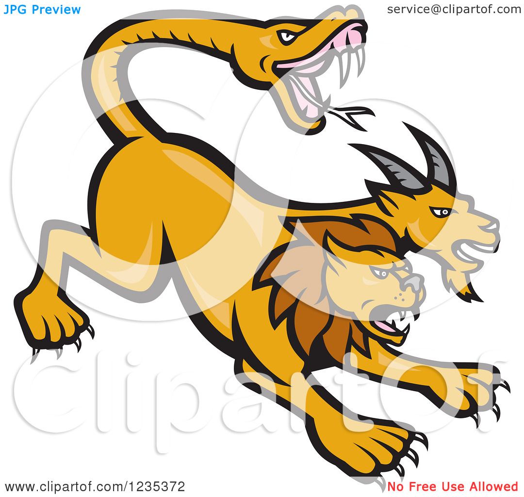1080x1024 Clipart Of A Mythical Lion Goat Snake Chimera Beast Attacking