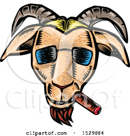 450x470 Clipart Of A Sketched Lineart Hipster Goat Smoking A Cigar