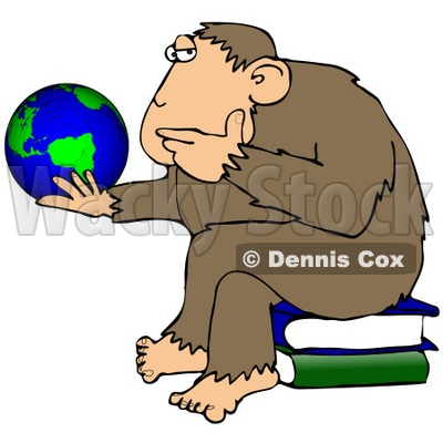 400x400 Clipart Illustration Chimp In Thought, Sitting On Top