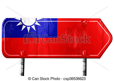 450x320 Republic Of China Flag, 3d Rendering, Road Sign On White Backgro