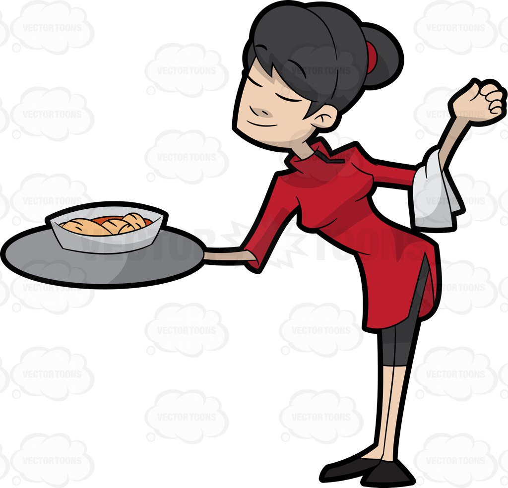 1024x984 A Female Waiter Of A Chinese Restaurant Cartoon Clipart Vector Toons