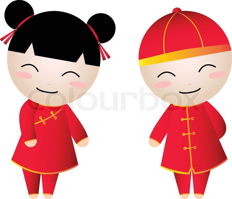 800x687 Chinese Girl Boy Welcome Stock Vector Colourbox