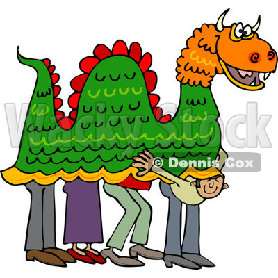 400x400 Clipart Of A Man Peeking Out From Under A Chinese Dragon