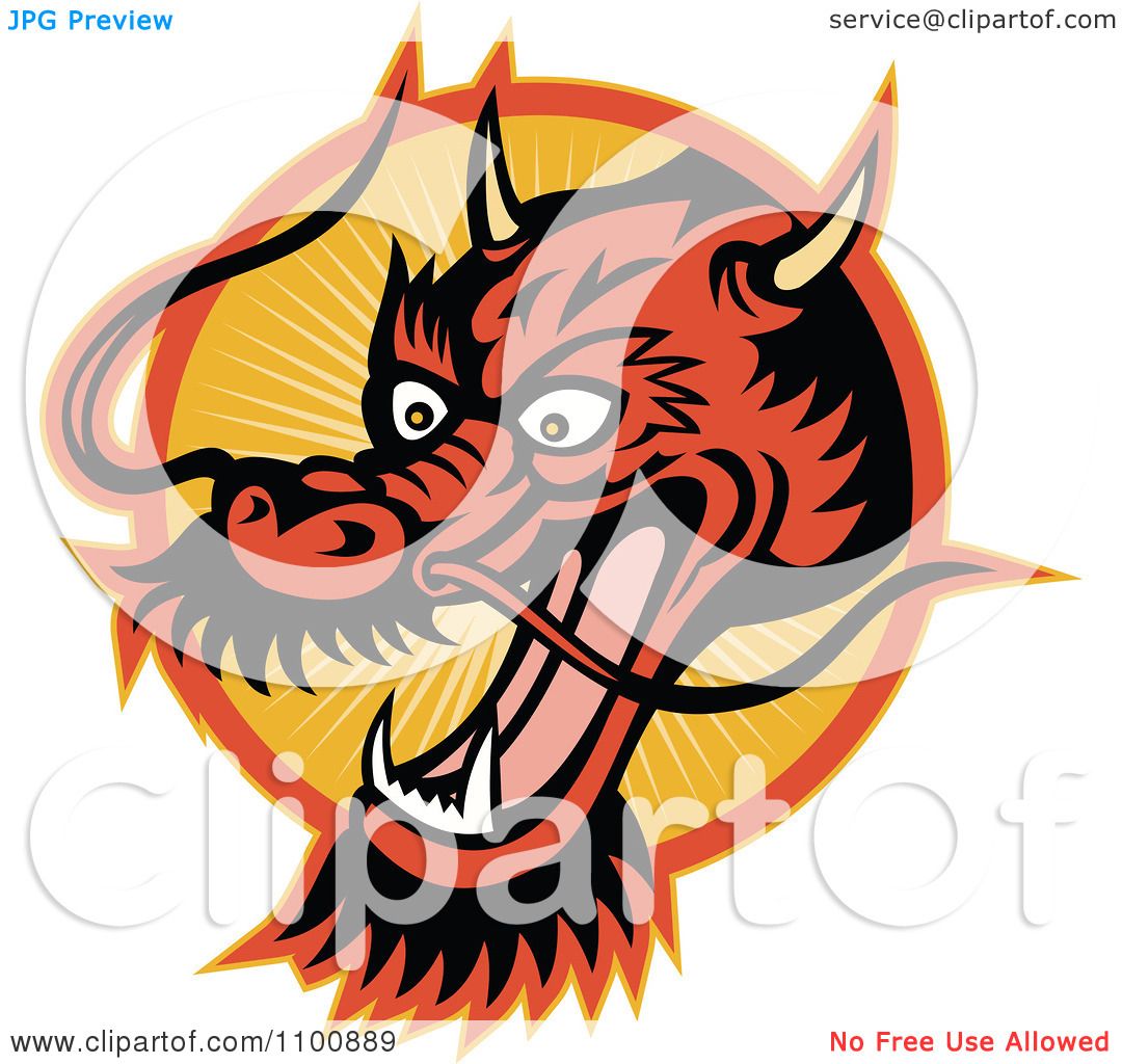 1080x1024 Clipart Retro Chinese Dragon Head Over An Orange Circle Of Rays