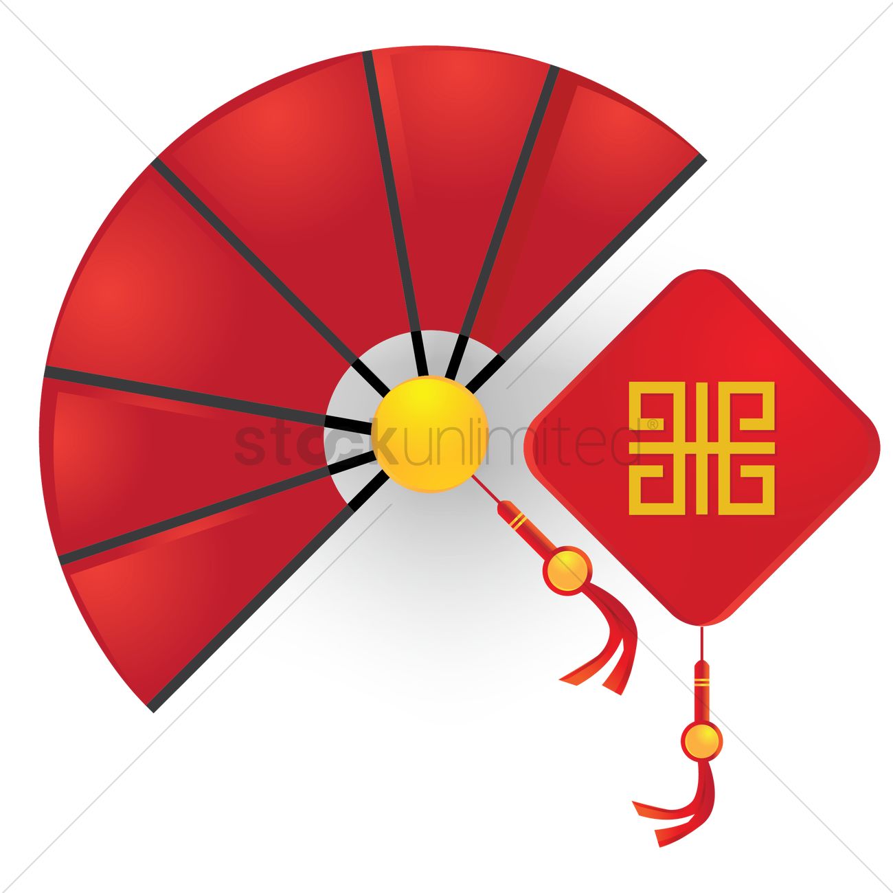 1300x1300 Chinese Hand Fan With Wall Hanging Vector Image
