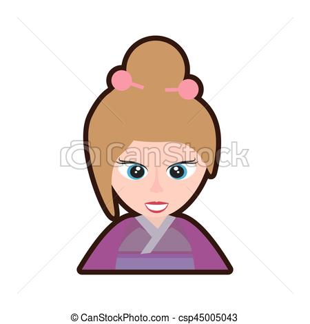 450x470 Cartoon Cute Girl Chinese Kimono Sakura Flower Vector Eps