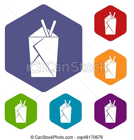450x470 Chinese Food Box Icons Set Hexagon Isolated Illustration Stock